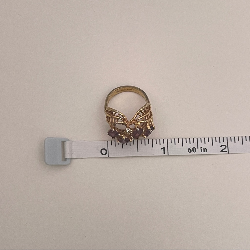 Vintage 18K GOLD Plated Real AMETHYST Stone Holiday Gift Crystal Statement Ring - Picture 10 of 12